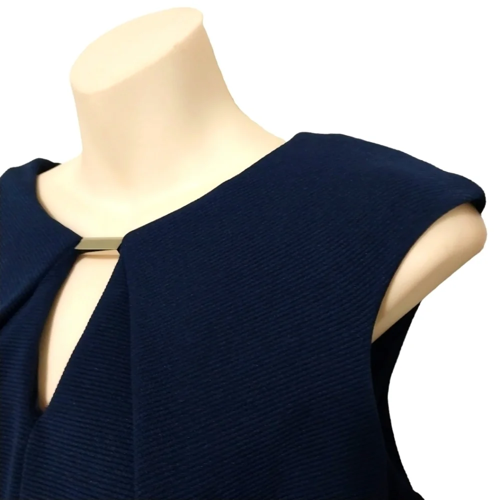 Navy Cap-Sleeve Sheath Dress